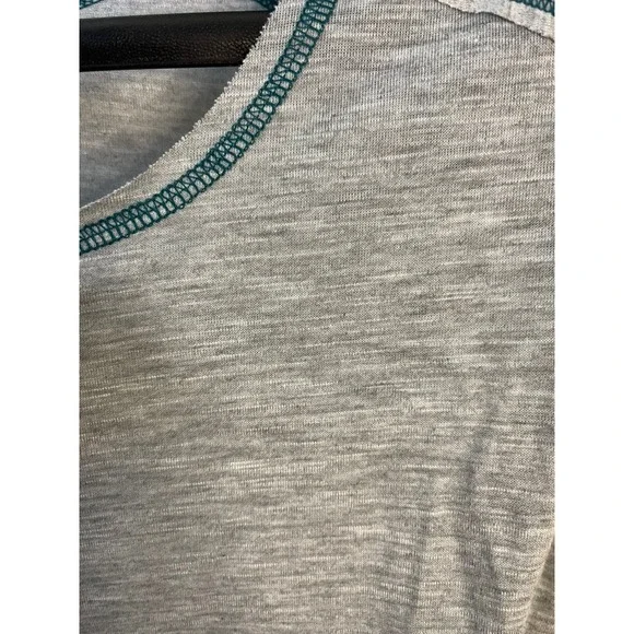 Self Esteem Womens Heather Grey Front Knot Varsity Stripe 3/4 Sleeve Top Large - Picture 3 of 7